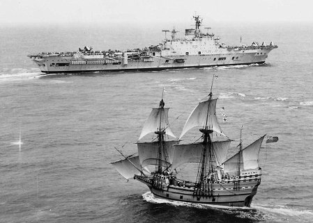 HMS Ark Royal rendezvous with Mayflower II, June 1957