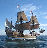 Mayflower II, the replica of the sailing ship which carried the Pilgrim Fathers