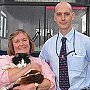 Casper the cat with owner Susan Finden and driver Rob Stonehouse