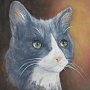 Joplin (MO) Museum cat Percy Katz, with his portrait by Harriet Cremeen