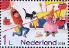 Netherlands, Feb. 2018: birthday stamp has a black cat licking a cake