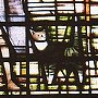 Stained glass window at the church of St Michael Paternoster Royal, London, commemorating Dick Whittington and his cat