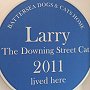 Blue plaque near Larry the cat's former pen at Battersea Dogs and Cats Home