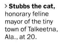 TIME magazine briefly noted Mayor Stubbs' death in its issue of 7 August 2017