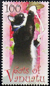 Boots features on a 2010 postage stamp, part of the Cats of Vanuatu set